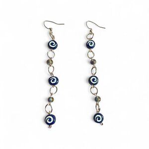 Handmade Swirl Beadead Silver Dangly Earrings